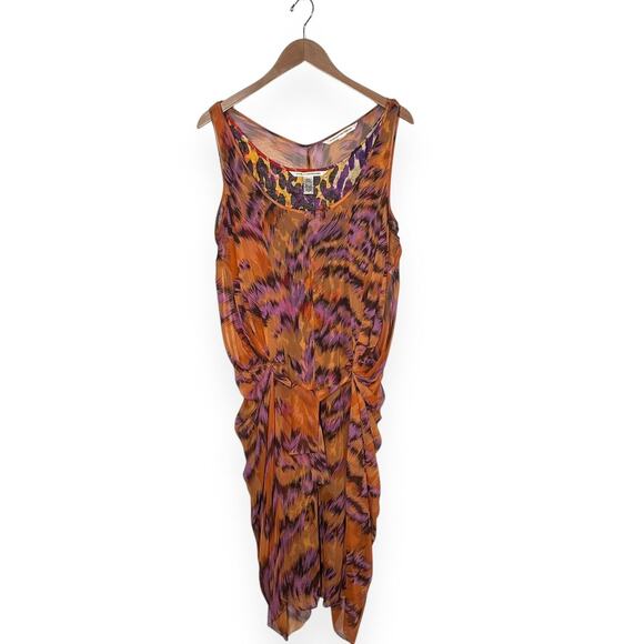DIANE VON FURSTENBERG 100%Silk Midi Sheath Dress Sleeveless Animal Print Chic L - Picture 6 of 10